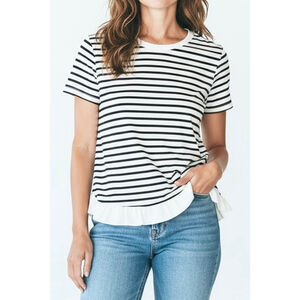 ADRIANNA Papell striped short sleeve top black white